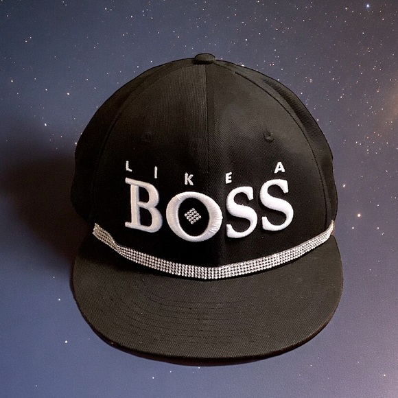 Like A BOSS Blinged Black Flat Bill Hat - Picture 1 of 7